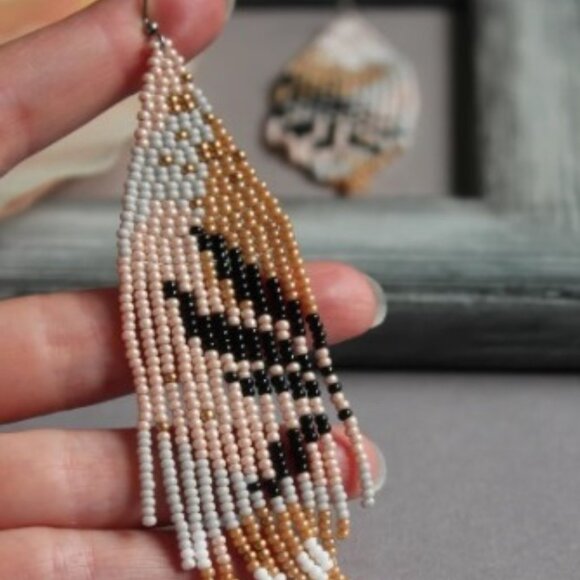 Beautiful Namystynky Etsy Artisan Floral Abstract Long Czech Beaded Earrings - Picture 15 of 15